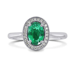 3.25 Carats Colombian Green Emerald And Natural Earth Mined Diamond Ring White Gold 14K