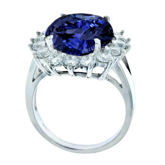 3.26 Carats Tanzanite And Round Natural Earth Mined Diamonds Ring White Gold 14K