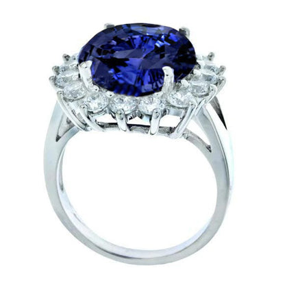 3.26 Carats Tanzanite And Round Natural Earth Mined Diamonds Ring White Gold 14K