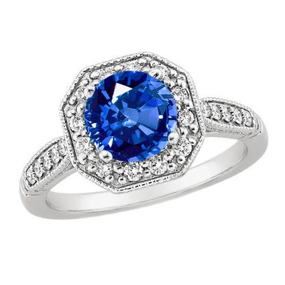 Sri Lankan Sapphire And Diamonds Ring White Gold 