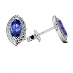 2.80 Carats Blue Tanzanite With Diamond Stud Earrings White Gold 14K