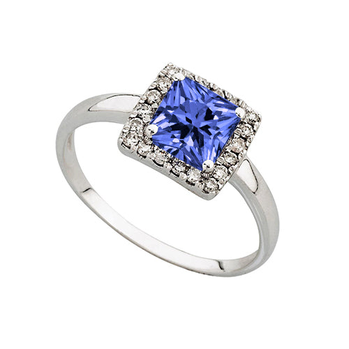 New Amazing Prong Set Tanzanite & Diamond Wedding Ring White Gold