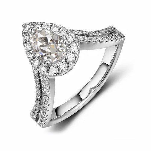 3.50 Carats Halo Old Miner Cut Diamond Ring Accents