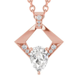3.50 Carats Rose Gold Round & Pear Old Cut Diamond Pendant Jewelry 14K