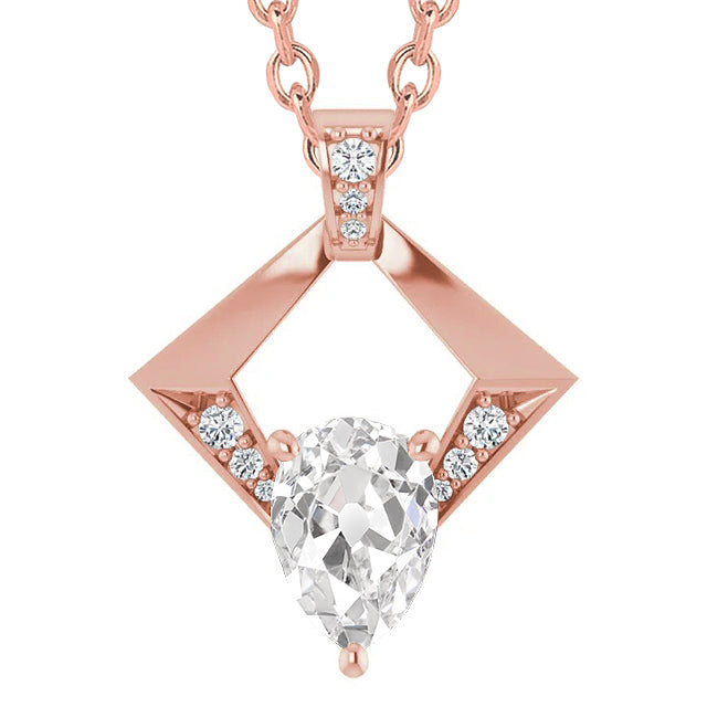 Rose Gold Round & Pear Old Cut Diamond Pendant
