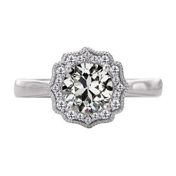 3.50 Carats Round Old Miner Diamond Halo Ring Flower Style