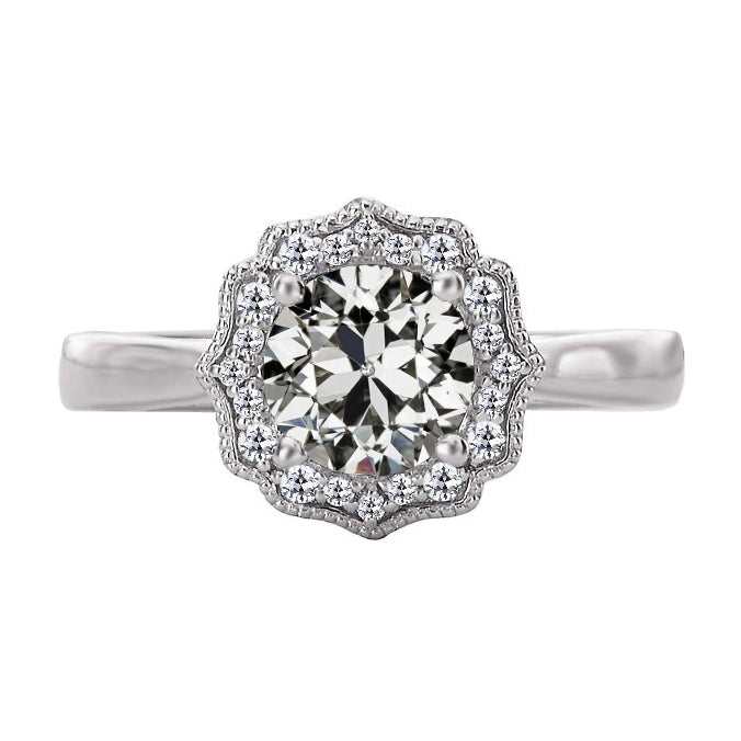 Old Miner Diamond Halo Ring Flower Style