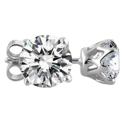   Princess Cut Sparkling Round Cut Diamonds Stud Earrings Crown Setting 
