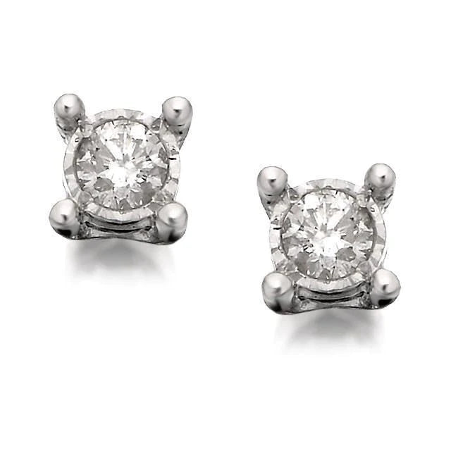Ladies Stud Earrings Round Diamond Cut Mounting White Gold