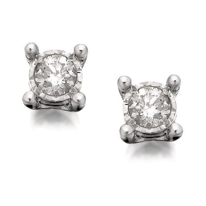 Ladies Stud Earrings Round Diamond Cut Mounting White Gold