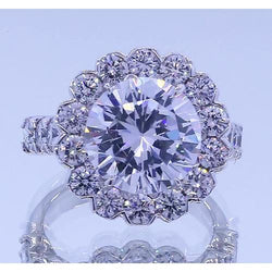 3.50 Carats Diamond Round Halo Anniversary Ring White Gold 14K