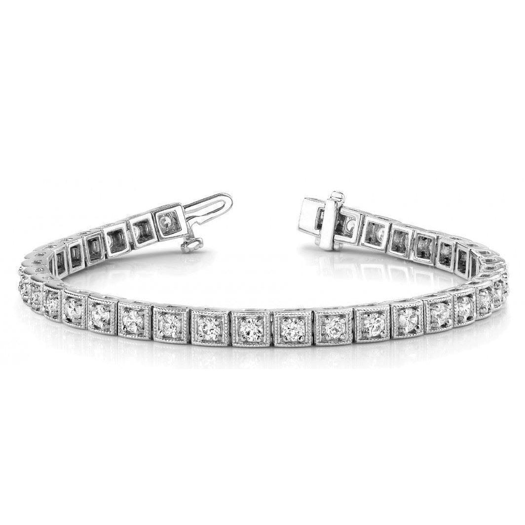 3.50 Carats Round Lab Grown Diamond Tennis Bracelet 35 Stones White Gold 10K
