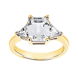 3.51 Ct. Big Diamonds Yellow Gold Emerald Cut Three Stone Ring New