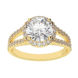3.60 Carats Halo Round Diamond Ring Yellow Gold
