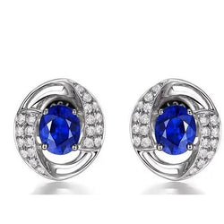 3.60 Carats Kashmir Sapphire And Natural Earth Mined Diamond Lady Stud Earrings White Gold 14K
