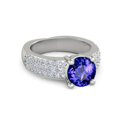 natural round tanzanite 3.70ct ring front view