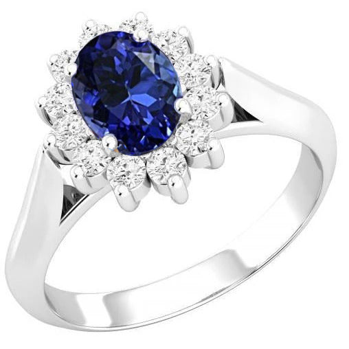 Sparkling Unique Lady’s Oval Tanzanite With Round Diamonds Ring White Gold