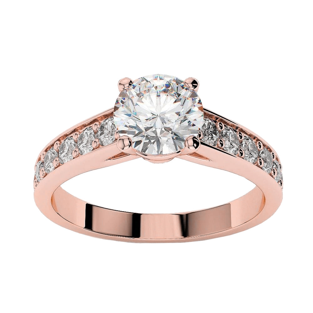 Rose Gold Sparkling Solitaire Ring with Accents Diamond 