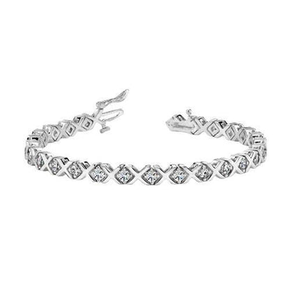 3.75 Carats Round Lab Grown Diamond X Style Tennis Bracelet White Gold 14K