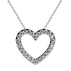 3.90 Carats Round Cut Diamonds Heart Pendant Necklace White Gold 14K