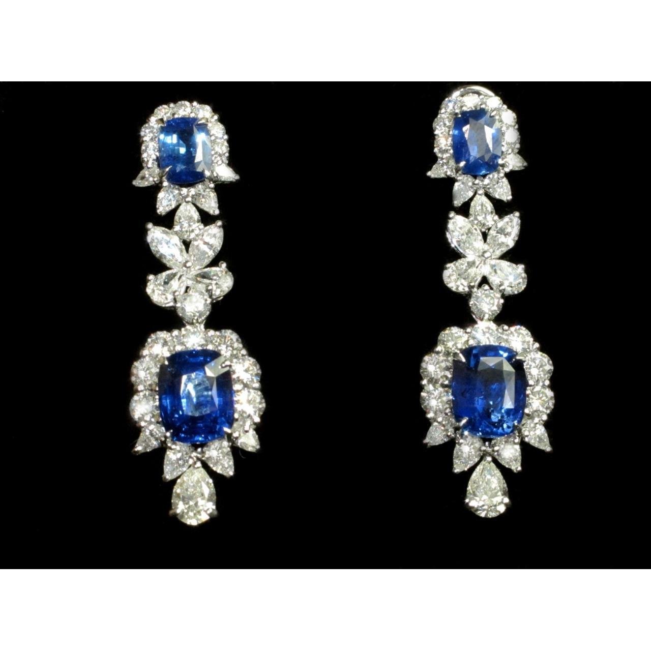  Jewelry Sparkling Ceylon Sapphire & Diamonds Dangle Pair   Platinum Gemstone Earring