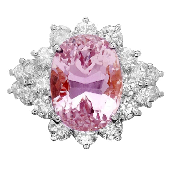 Gorgeous fancy Pink Kunzite Gem Stone Ring White Gold Fancy Jewelry