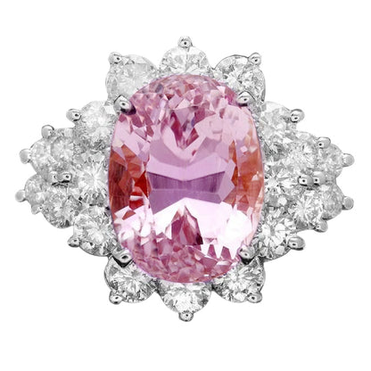 Gorgeous fancy Pink Kunzite Gem Stone Ring White Gold Fancy Jewelry