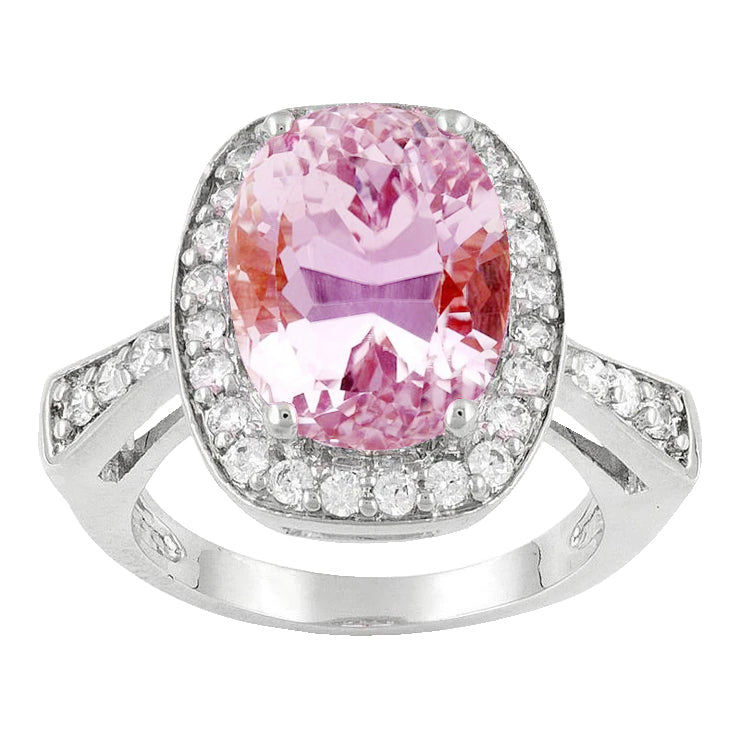 New Ladies Oval Pink Kunzite With Diamond Fancy Ring White Gold