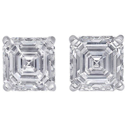 3 Carats Asscher Cut Diamond Lady Stud Earring White Gold 14K New