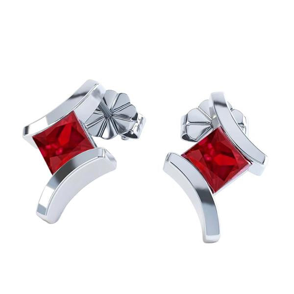   Lady’s great style  Bezel Set Ruby Women Studs Earrings   White Gold New Gemstone Earring