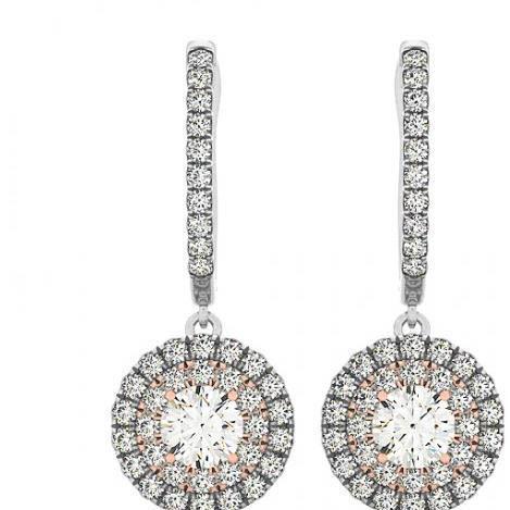 3.00 Carats Round Diamond Dangle Halo Earring Women Dangle Earrings