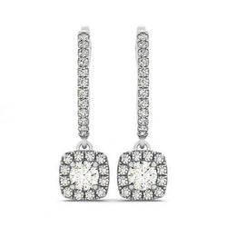 3 Carats Round Diamonds Hanging Dangle Pair Earrings White 14K