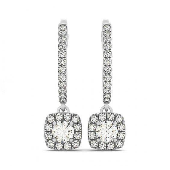 3.00 Carats Round Diamonds Hanging Dangle Pair Earrings White 14K Dangle Earrings