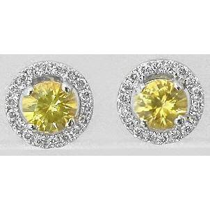   Lady’s Brilliant Engagement  Yellow Sapphires Studs Earrings Gold White   Gemstone Earring