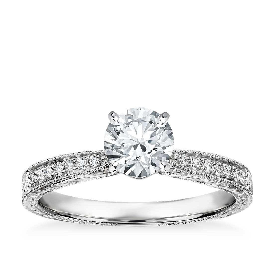 FAncy  Brilliant Sparkling Solitaire Ring with Accents White Gold Diamond 