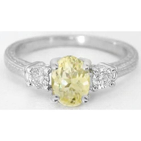  High Quality Unique  Three Stone Yellow Sapphire And Diamonds   White Gold Gemstone Ring