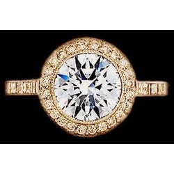 3.01 Carat Antique Style Pave Natural Earth Mined Diamond Halo Ring Yellow Gold 14K