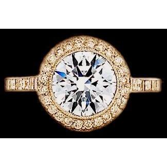3.01 Carat Bead Set Pave Diamond Halo Ring Gold Halo Ring