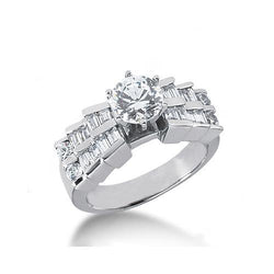 3.01 Carats Diamond Anniversary Ring Round and Baguette White Gold 14K