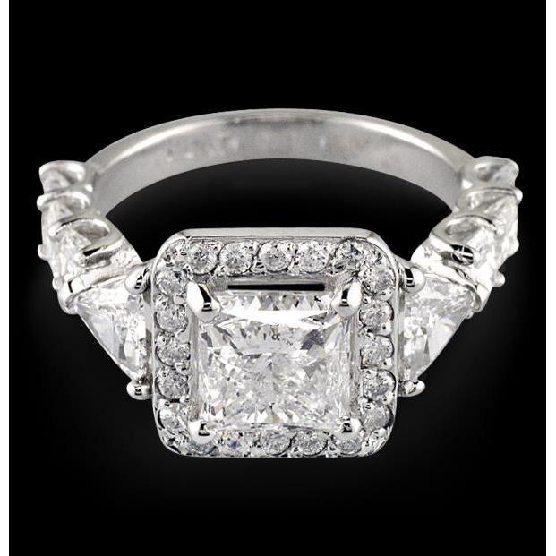 3.01 Carat Princess Center Diamond Ring Solid Halo Halo Ring