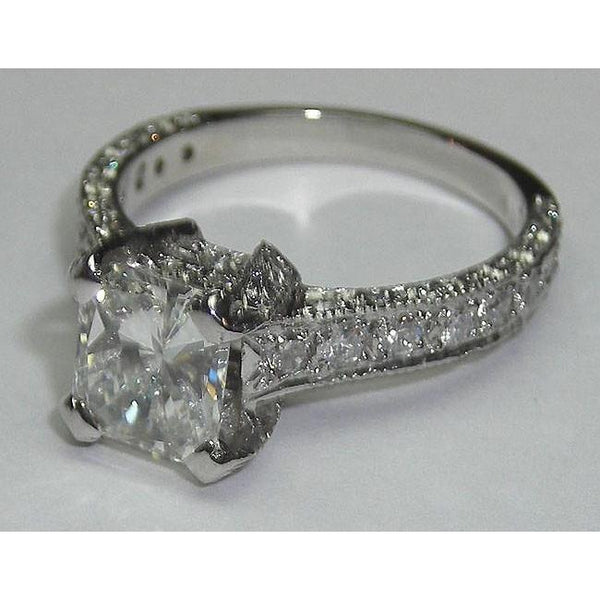 Princess Cut Pave Fancy White Gold Diamond Solitaire Ring with Accents