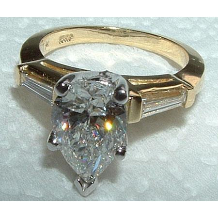 Three Stone Ring 1.81 Ct. Diamonds Pear Cut Three Stone Ring Two Tone Gold Ring