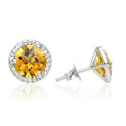 31.48 Ct Gold Women Studs Earrings Round Madeira Citrine With Natural Earth Mined Diamonds