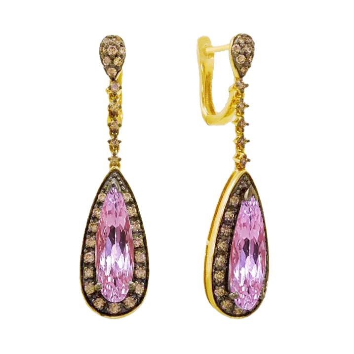  Woman's  Weeding Anniversary   Kunzite With Diamonds Women Dangle Earrings Yellow Gold