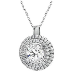 3.10 Carats Diamonds Pendant Necklace With Chain White Gold 14K