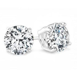 3.10 Ct Solitaire Round Cut Natural Earth Mined Diamond Stud Earring White Gold 14K