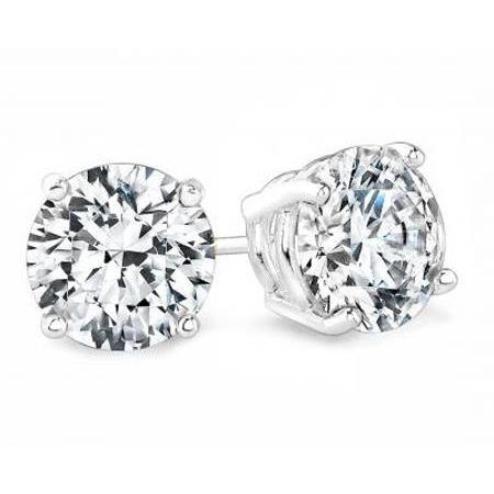 FAncy  Solitaire Round Cut Diamond  White Gold  Stud Earrings