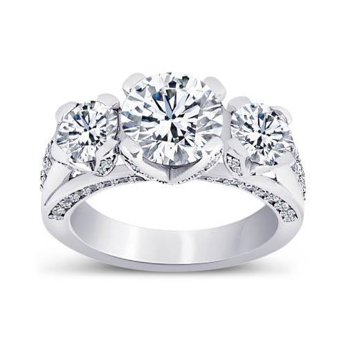3.11 Ct Diamonds Three Stone Wedding Ring Antique Style White Gold Three Stone Ring