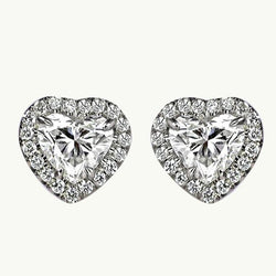 Heart & Round Cut Halo Diamond Stud Earring 2.40 Carat White Gold 14K