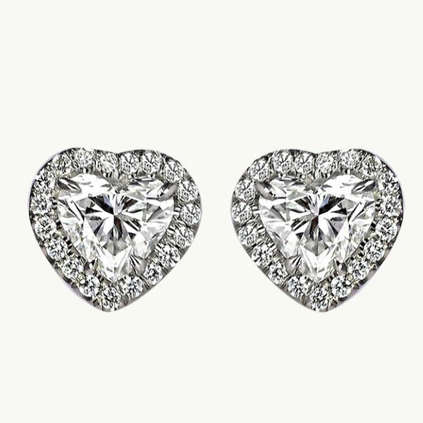  Heart And Round Cut White Elegant Gold Diamond Studs Halo Earrings